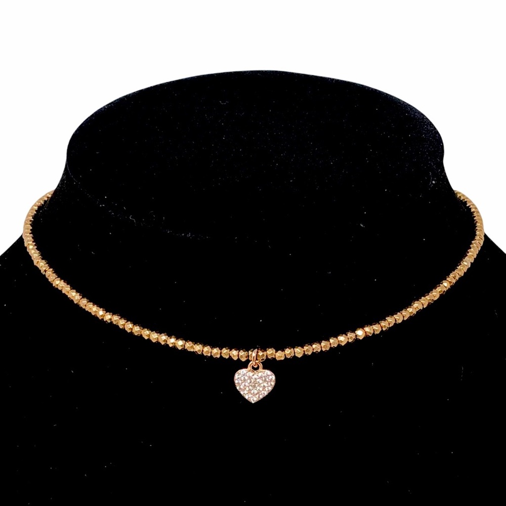 NEW! Sprig Sterling Silver Rose Gold Plated Genuine Stone Heart Choker Necklace